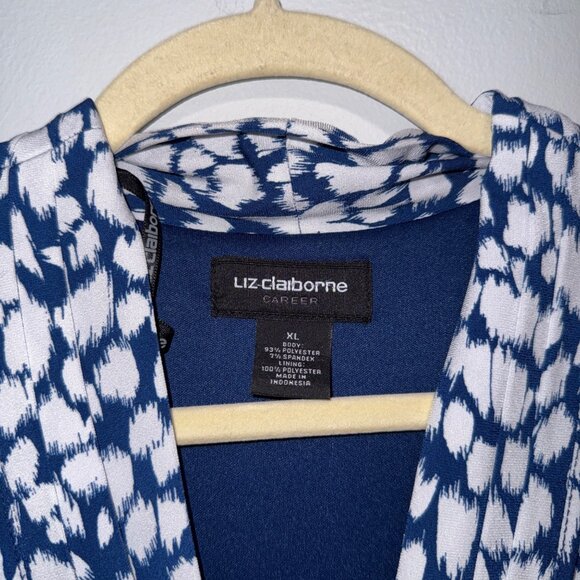 Liz Claiborne Womens XL Blue & White Dress V-Neck 3/4 Sleeve - Picture 3 of 5